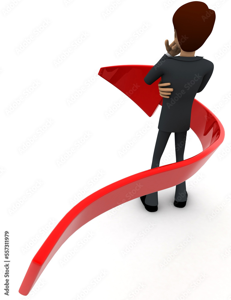 3d man thinking and arrow around hime concept 3d man thinking and arrow around hime concept