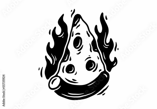 Illustration tattoo of a slice pizza with fire