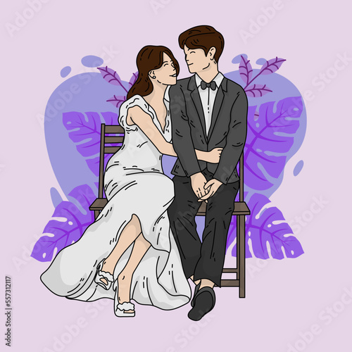 cute wedding couple love valentine doodle illustration