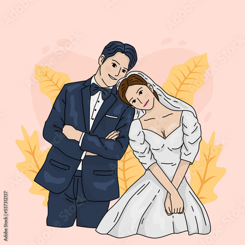 cute wedding couple love valentine doodle illustration