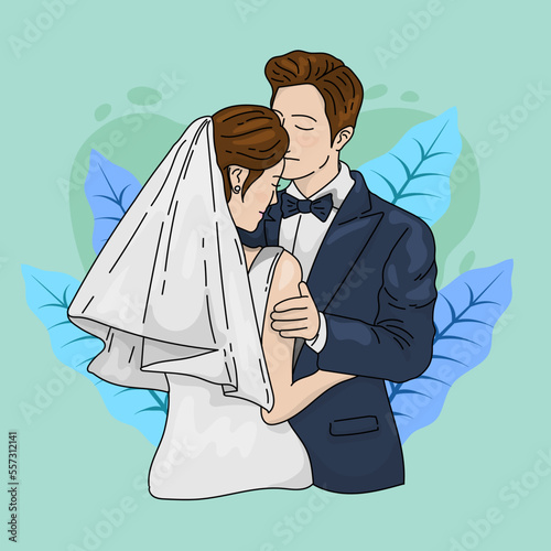 cute wedding couple love valentine doodle illustration