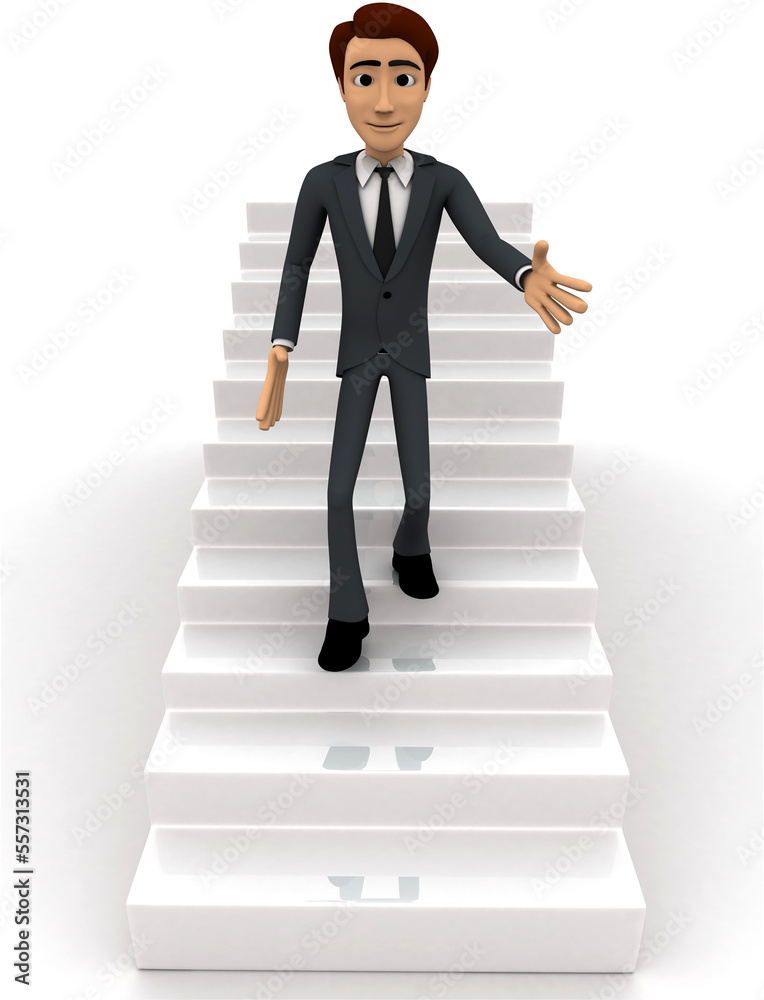 3d man walking down from stairs concept