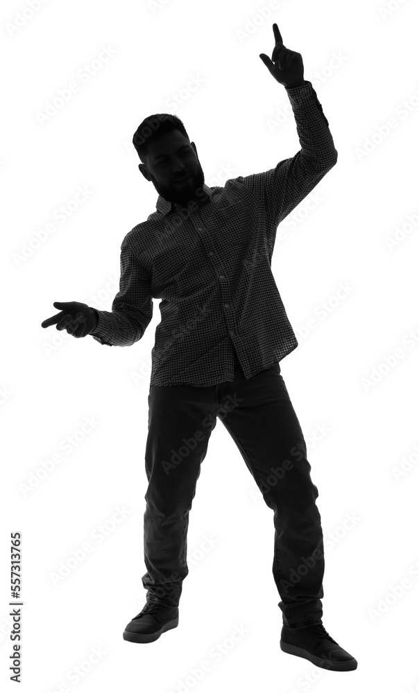 Silhouette of young man dancing on white background Silhouette of young man dancing on white background