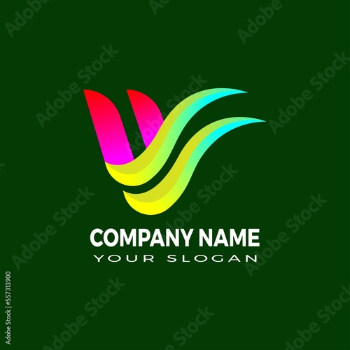 V modern abstract 3d letter logo design templet