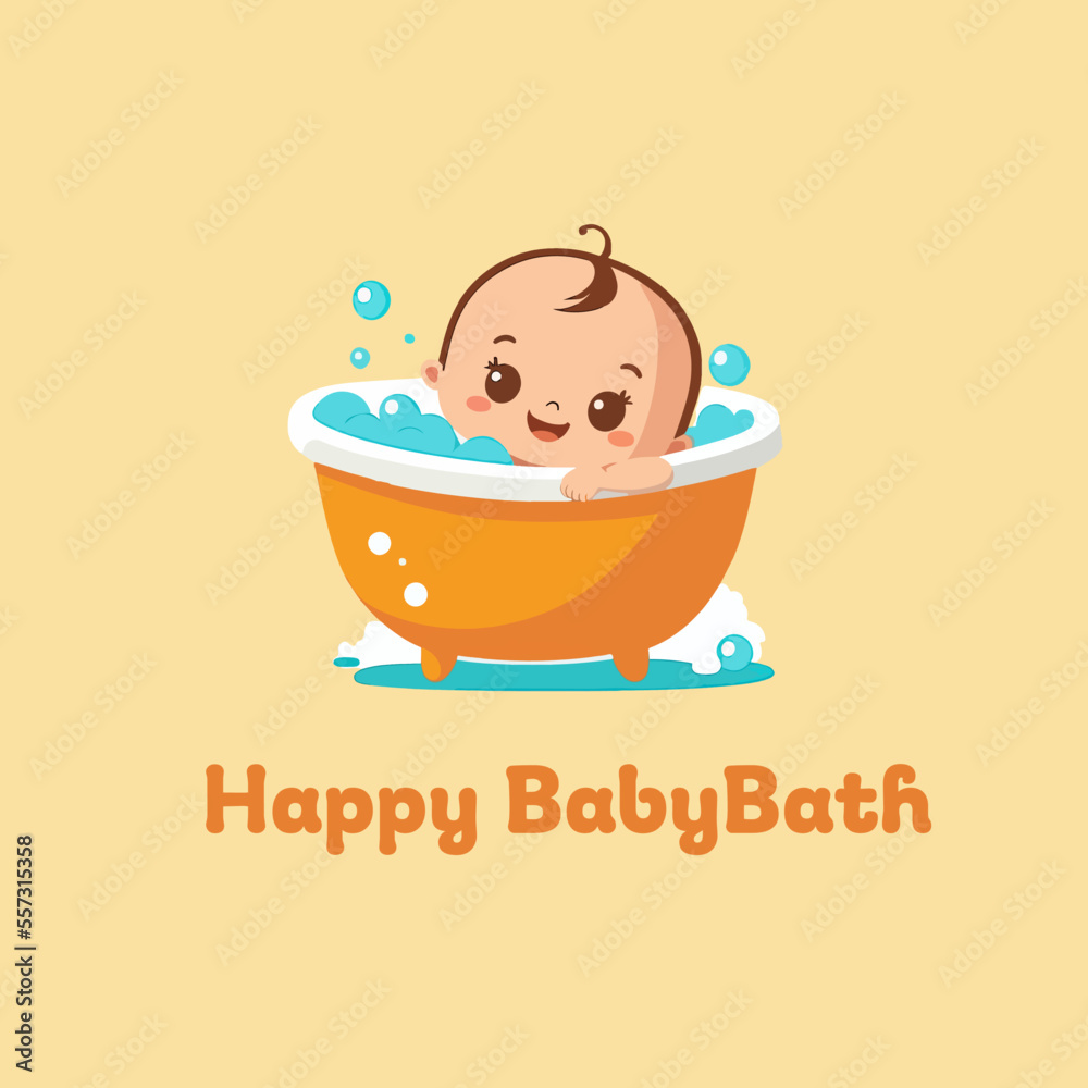 cute cartoonish baby in bathtub logo design, vector logo of a baby