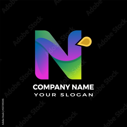 N modern abstract 3d letter logo design templet