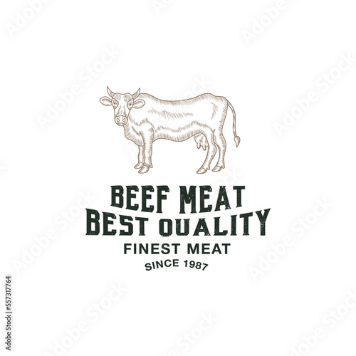 beef shop logo design premium template vector, butcher shop, meat store, cow farm