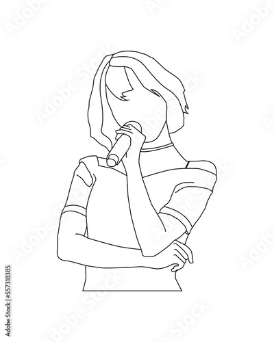 female kpop idol on stage, line art vector illustration eps.10