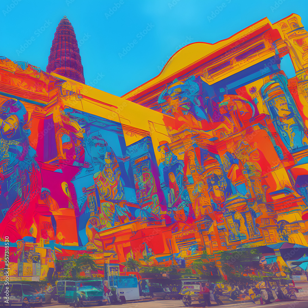 Naklejka premium Cultural attractions Kuala Lumpur Malaysia pop art style 