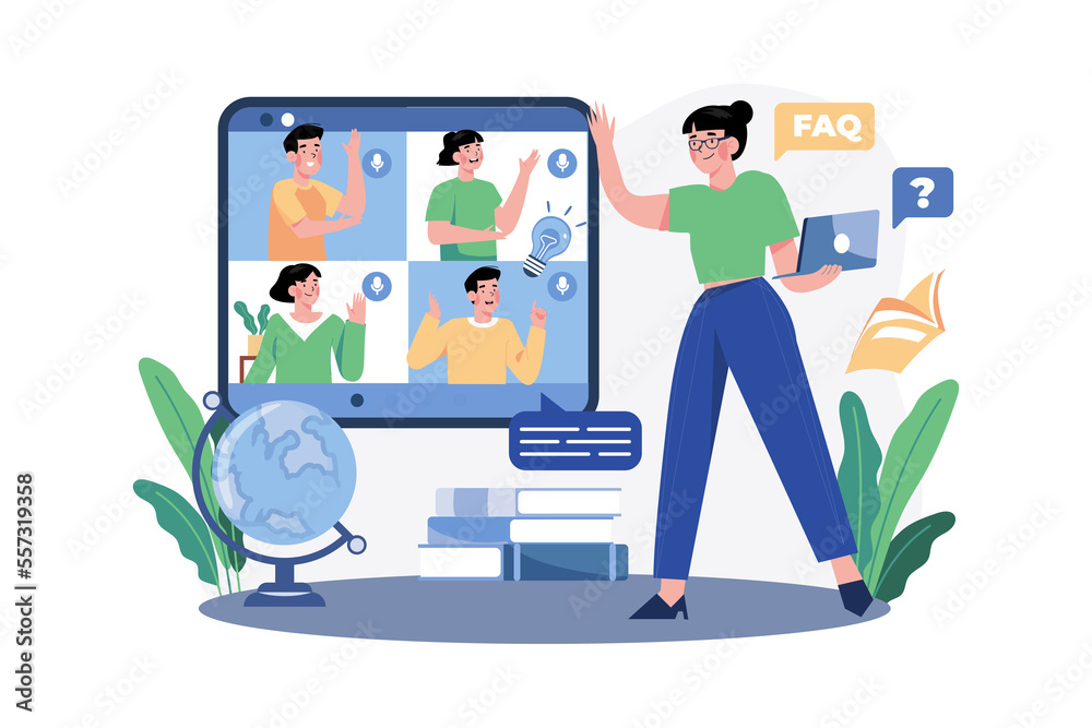 Teacher gives lessons to students online