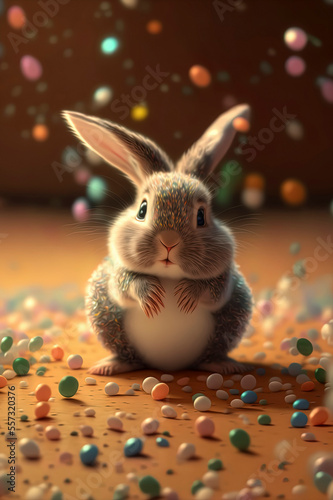 adorable baby rabbit with colorful easter eggs © Lemart
