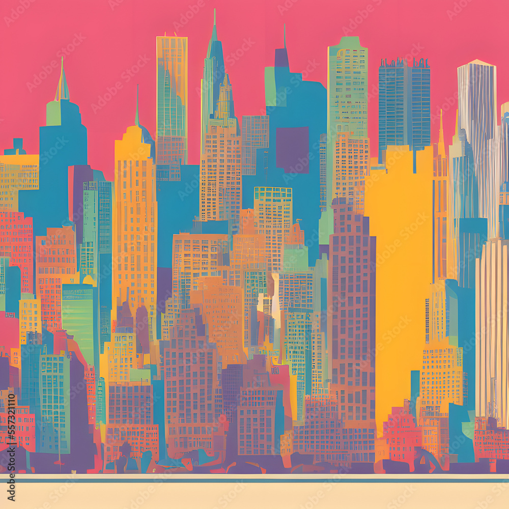 Cultural attractions New York City United States colorful illustration 
