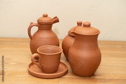 Ceramics, a ceramic product made with their own hands on a potter's wheel.