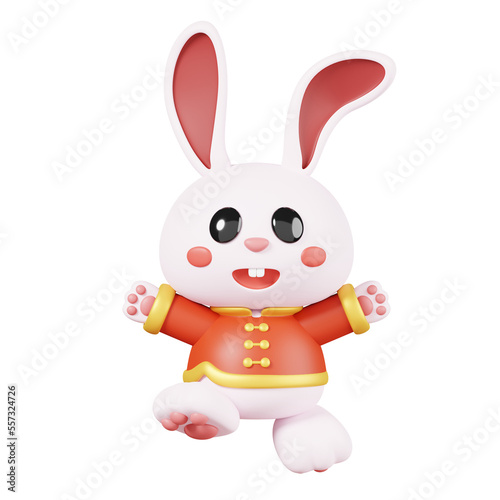 Rabbits in traditional clothing isolated. Traditional asian decorations for the Chinese new year elements icon. 3D render illustration.