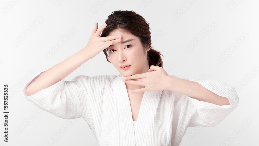 Beautiful young asian woman with clean fresh skin on white background, Face care, Facial treatment, Cosmetology, beauty and spa, Asian women portrait. Beautiful young asian woman with clean fresh skin on white background, Face care, Facial treatment, Cosmetology, beauty and spa, Asian women portrait.