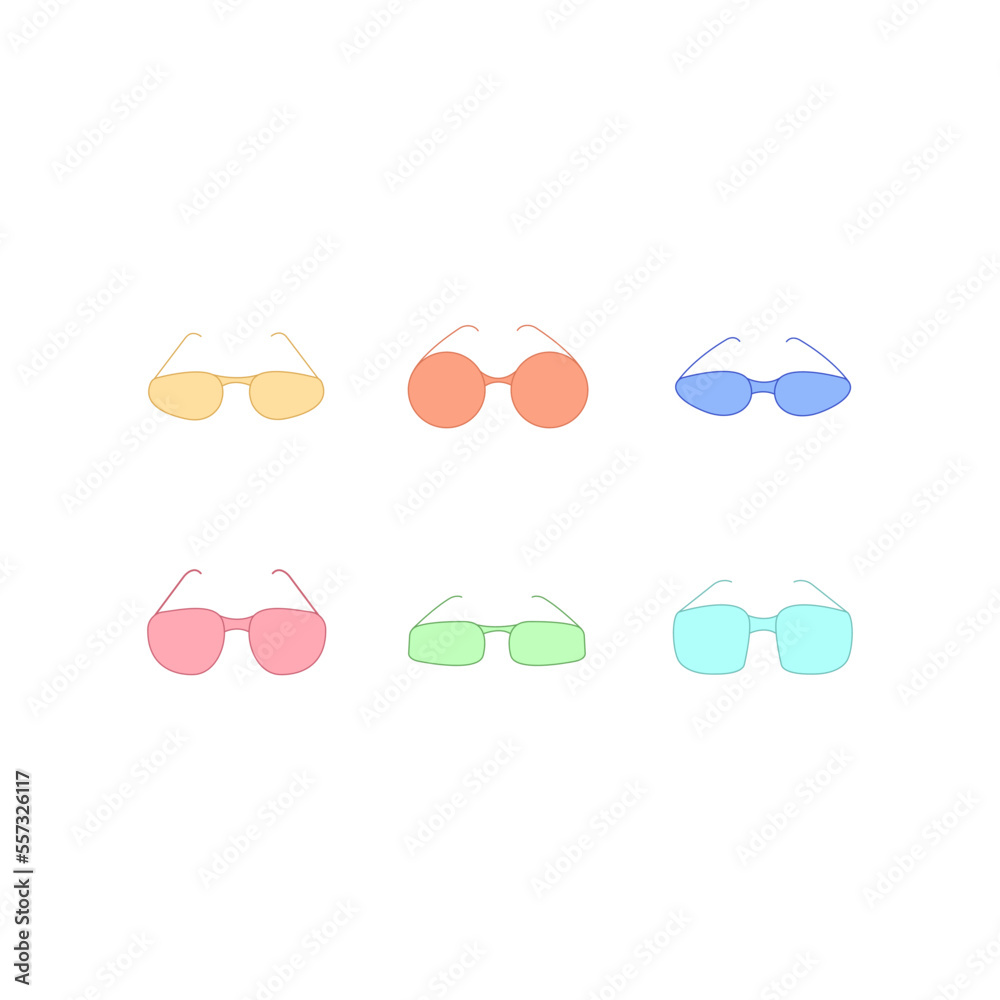 Obraz premium Cartoon Isolated Sunglasses Vector Illustration isolated on white background. illustration. sunglasses set in flat style. Perfect for coloring book, textiles, icon, web, painting.