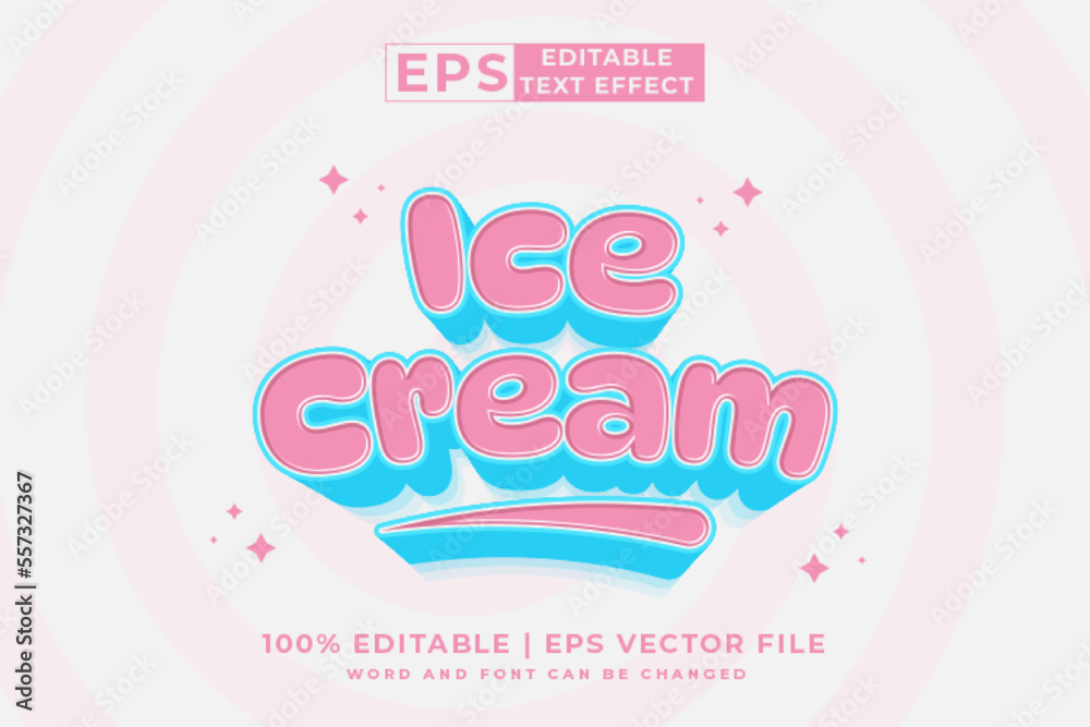 Editable text effect - Ice Cream 3d Cartoon Cute template style premium vector