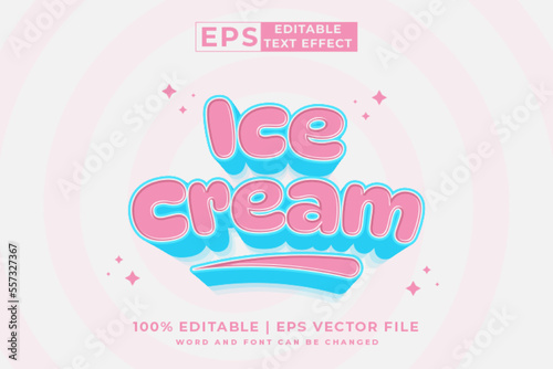 Editable text effect - Ice Cream 3d Cartoon Cute template style premium vector