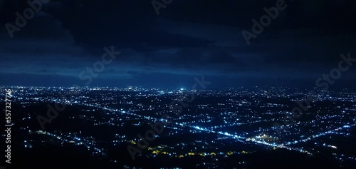 Modern Ethereal Yogyakarta Night Sky View with the glorious Blueish Tone photo