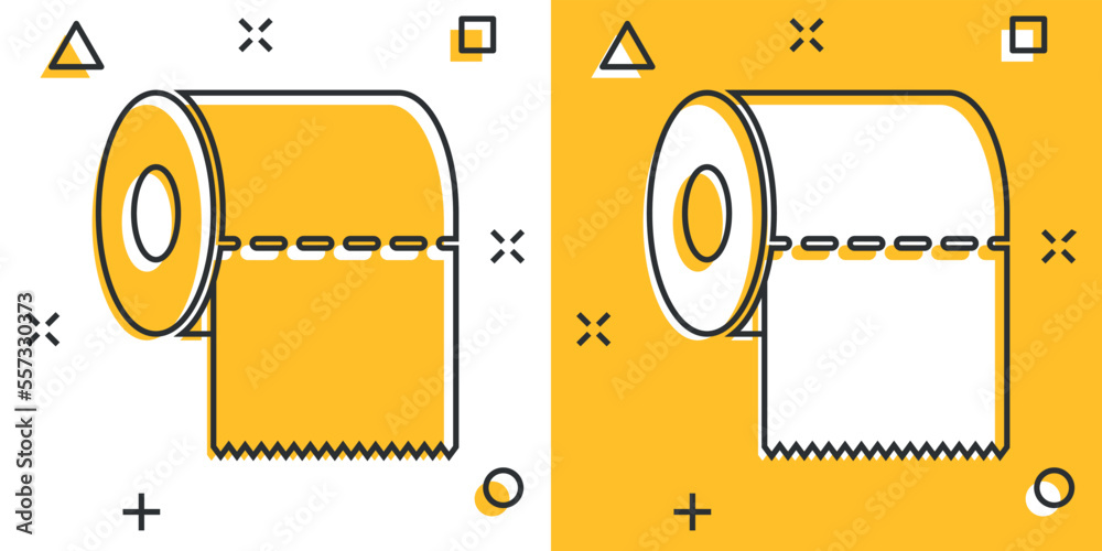 Toilet paper icon in comic style. Clean cartoon vector illustration on isolated background. WC restroom splash effect sign business concept. Toilet paper icon in comic style. Clean cartoon vector illustration on isolated background. WC restroom splash effect sign business concept.