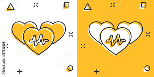 Arterial blood pressure icon in comic style. Heartbeat monitor cartoon vector illustration on isolated background. Pulse diagnosis splash effect sign business concept.