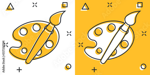 Artist's palette in comic style. Painter's tools cartoon vector illustration on isolated background. Drawing equipment splash effect sign business concept.