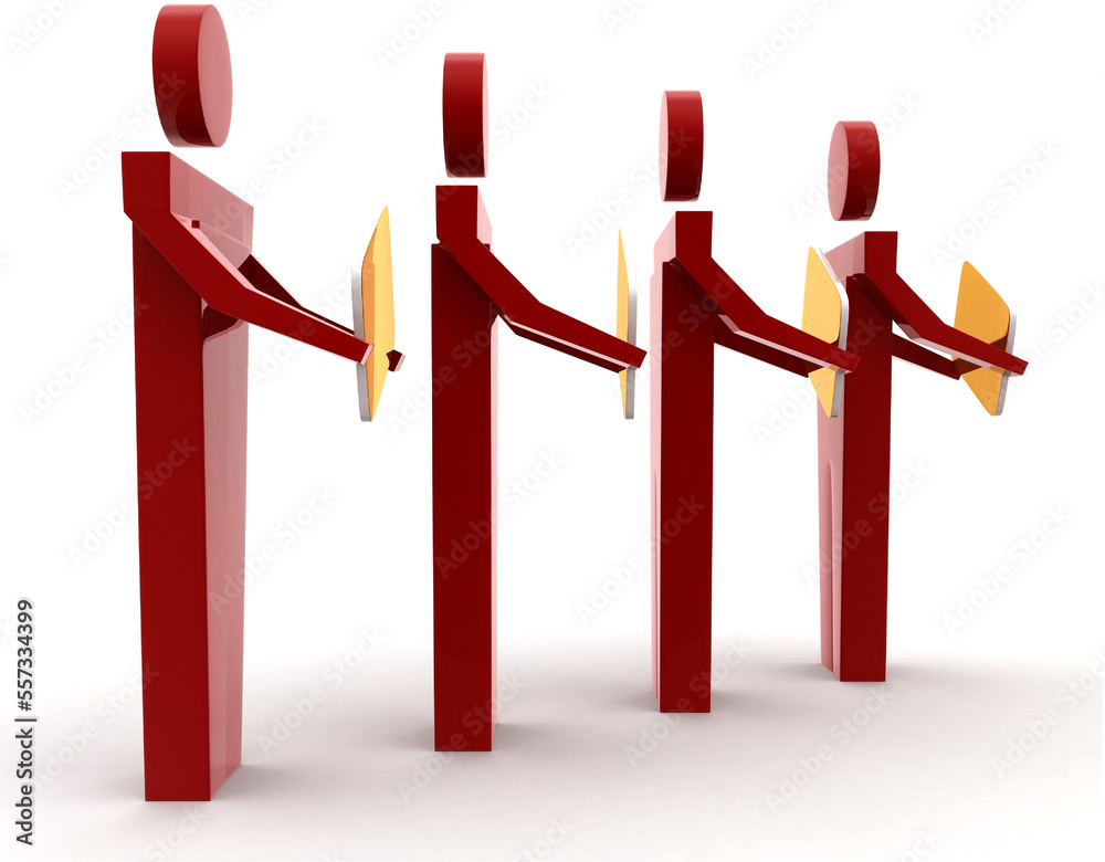 3d man with file folder in hand and standing in queue concept Stock ...