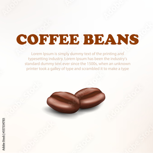 Square banner with realistic vector 3d coffee bean icons isolated on gradient cream background with space for your text on top