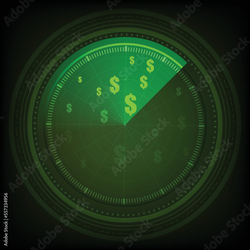 Money Detector Radar. money scanner. conception of dollars detector. business, making money, wealth, starting a business.