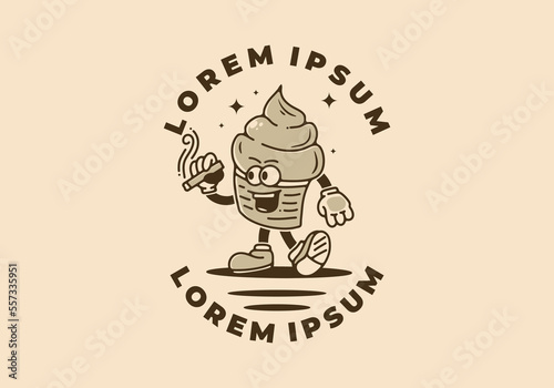 Illustration design of ice cream mascot holding a cigarette