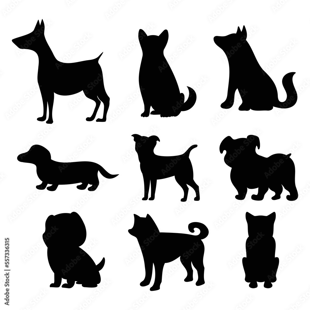 collection of dogs silhouettes vector illustration isolated white background