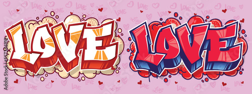 Love word in a graffiti style. Decorative love letters in street art  urban theme for wall art, greeting cards, and multi purposes. Vibrant and colorful design