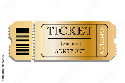 Vector ticket for Cinema, theater, concert, movie, performance, party, event festival. Realistic gold vip ticket template