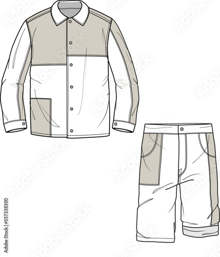 MEN AND BOYS WEAR TEE SHIRT AND SHORT SET VECTOR SKETCH