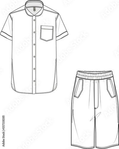 MEN AND BOYS WEAR TEE AND SHORT SET VECTOR SKETCH