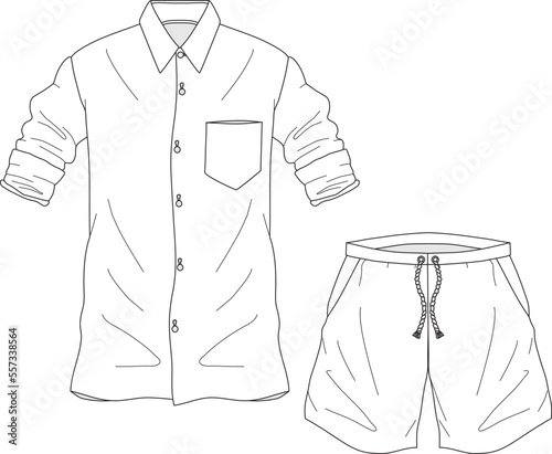 MEN AND BOYS WEAR TEE AND SHORT SET VECTOR SKETCH