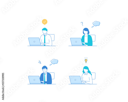 パソコン作業をする男性と女性会社員のセット