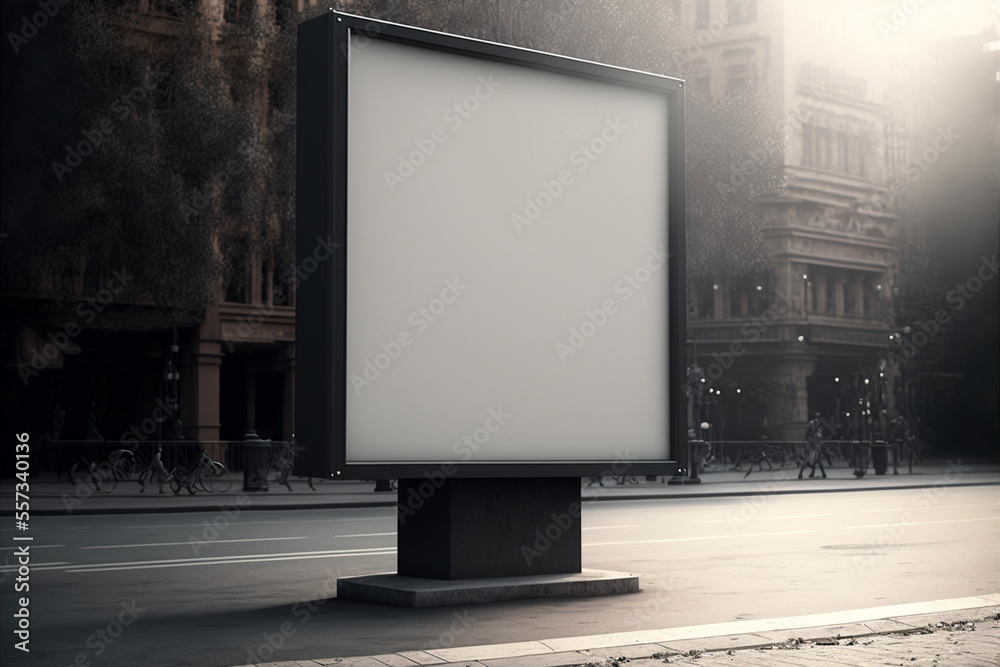 blank billboard in the street, front view. Generated AI blank billboard in the street, front view. Generated AI