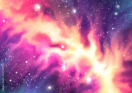 Digital Painting Of The Universe Space With Gas Cloud & Stars