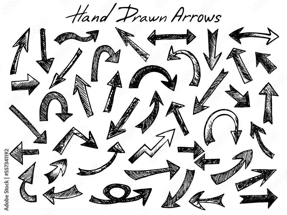 Set of hand drawn ink arrow illustration. Business doodle clipart. Single element for design