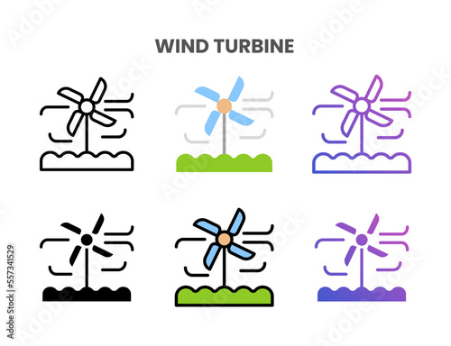 Wind Turbine icons vector illustration set line, flat, glyph, outline color gradient. Great for web, app, presentation and more. Editable stroke and pixel perfect.