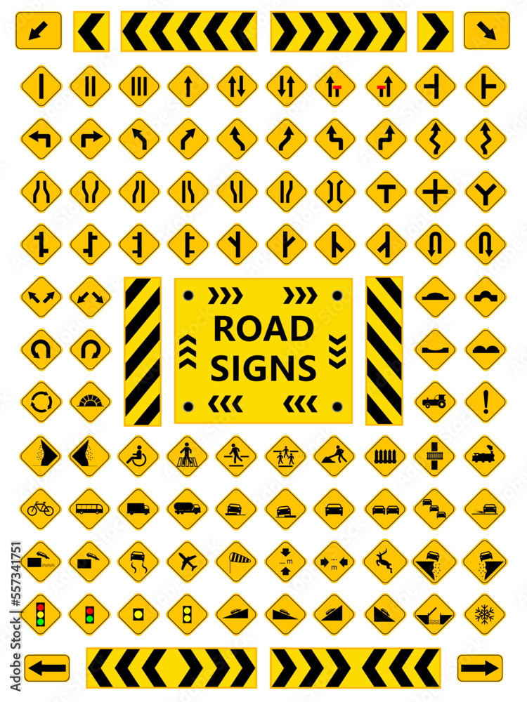 Traffic and road signs. Vector illustration.