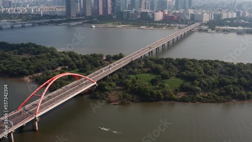 [korea drone footage] seoul city landscape, Yeouido, Financial District, Sogang Bridge photo