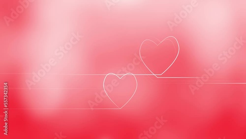 Looping heart stroke lines on white and red colored copy space animation background.