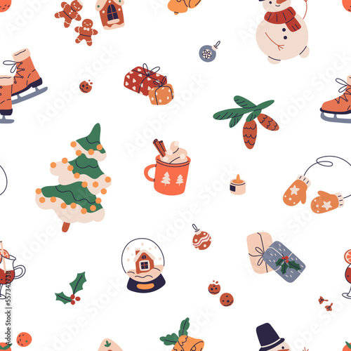 Seamless Christmas pattern. Winter holiday repeating print, background, textu...