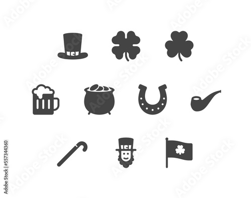 St. Patrick's day solid glyph icon set with luck and beer related icons