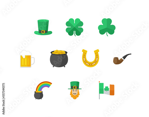 St. Patrick's day flat color icon set with luck and beer related icons