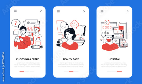 Choose a clinic or hospital - line design style banners set