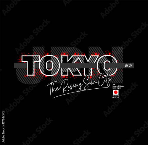 Tokyo, Japan athletic t-shirt with slogan. Apparel design with inscription in Japanese with the translation: Japan, Tokyo. Vector illustration.