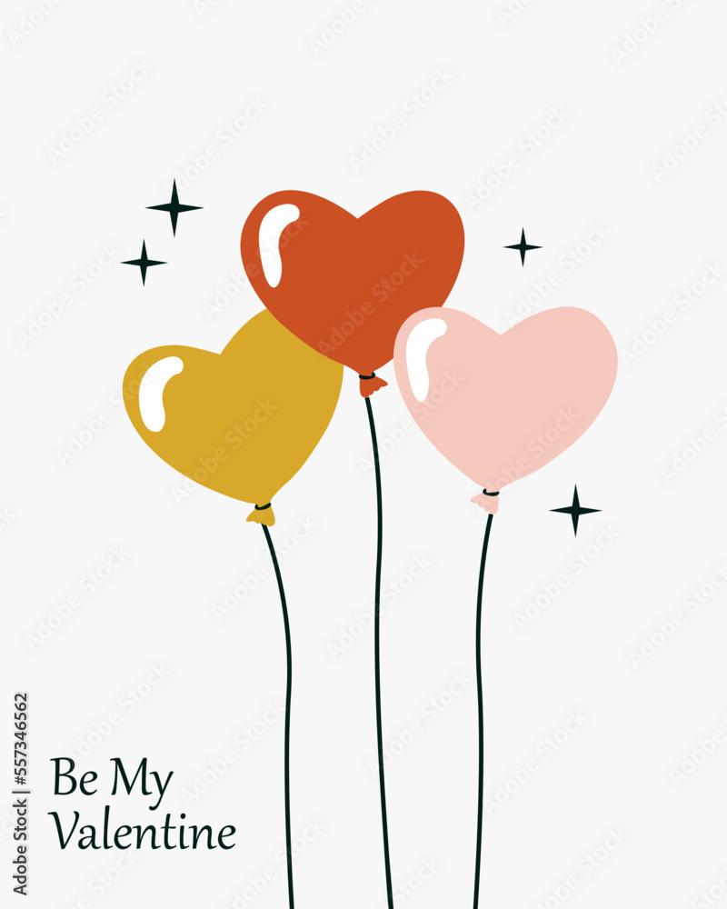 love heart balloon and be my valentine text on white background design